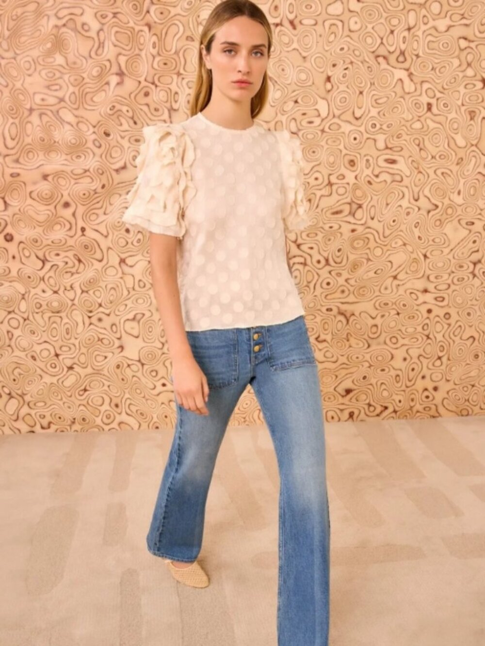 NWT ULLA JOHNSON Opal Puff Sleeve Top in Conch XS $540